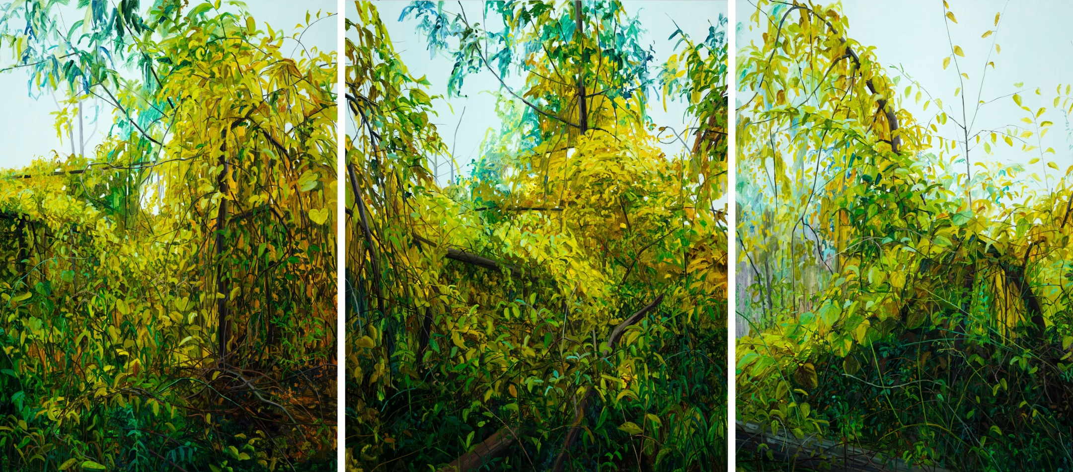 Claire Sherman, Trees and Vines, 2021. Oil on canvas, 96 x 234 inches